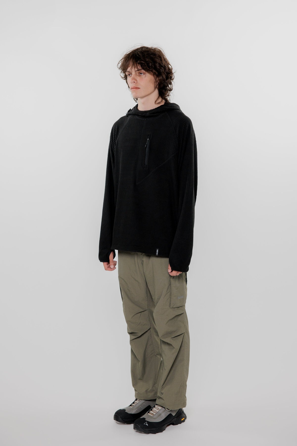HUDSWELL PULLOVER GRID FLEECE HOODIE BLACK