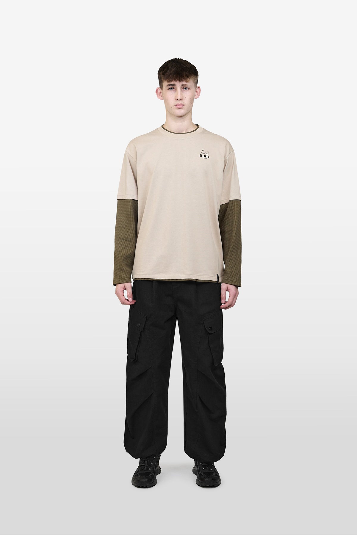 LOWN CAMPFIRE PRINT LONG SLEEVE T-SHIRT PEBBLE