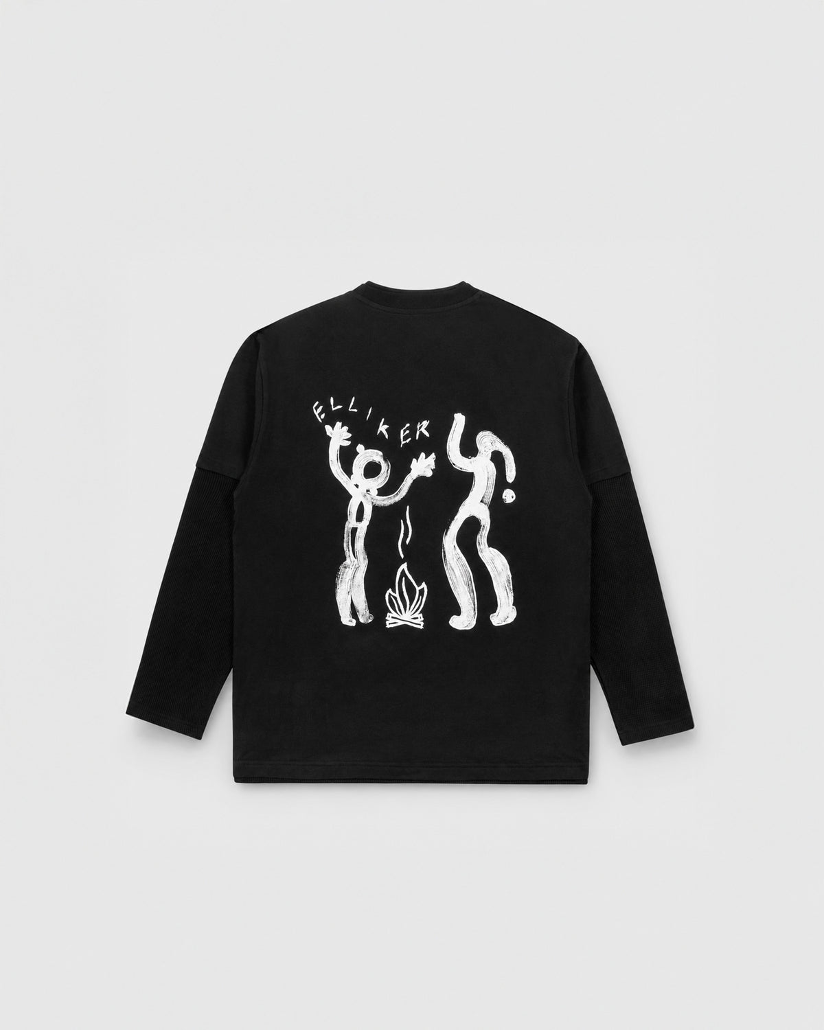 LOWN CAMPFIRE PRINT LONG SLEEVE T-SHIRT BLACK 