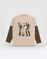 LOWN CAMPFIRE PRINT LONG SLEEVE T-SHIRT PEBBLE 