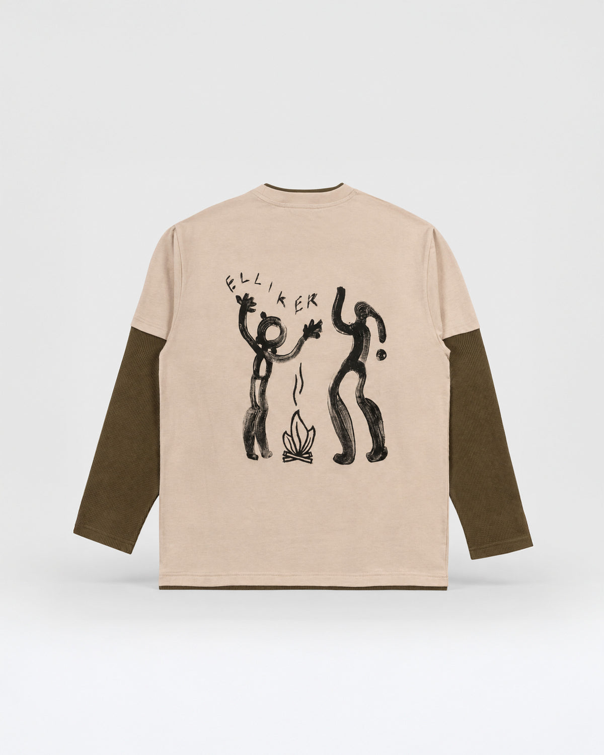 LOWN CAMPFIRE PRINT LONG SLEEVE T-SHIRT PEBBLE 