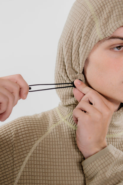 HUDSWELL PULLOVER GRID FLEECE HOODIE TAUPE 
