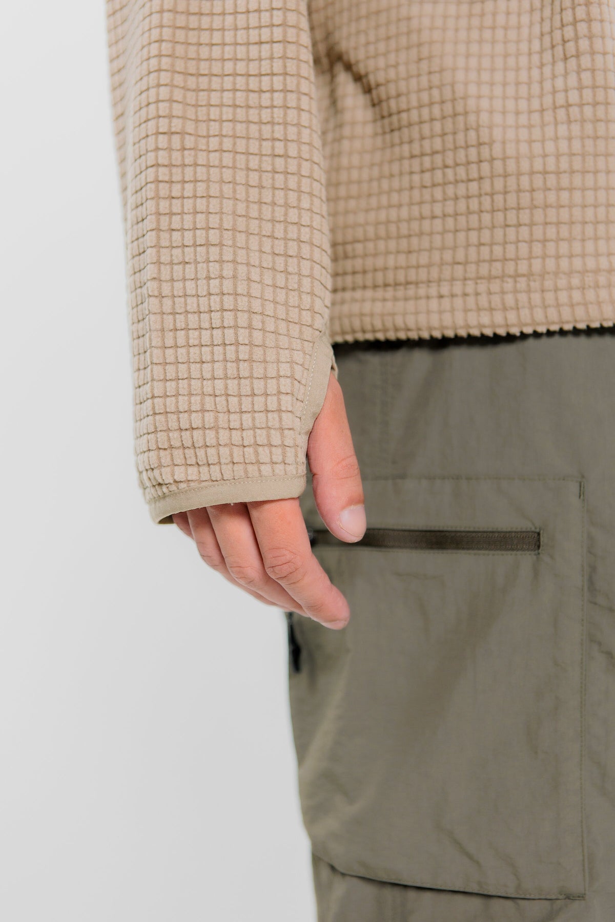 HUDSWELL PULLOVER GRID FLEECE HOODIE TAUPE 