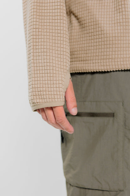 HUDSWELL PULLOVER GRID FLEECE HOODIE TAUPE 