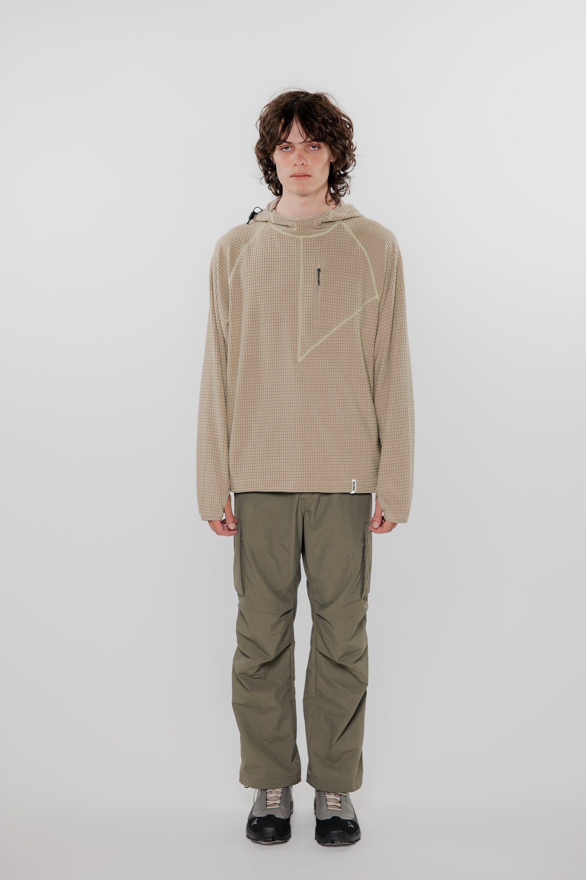 HUDSWELL PULLOVER GRID FLEECE HOODIE TAUPE 