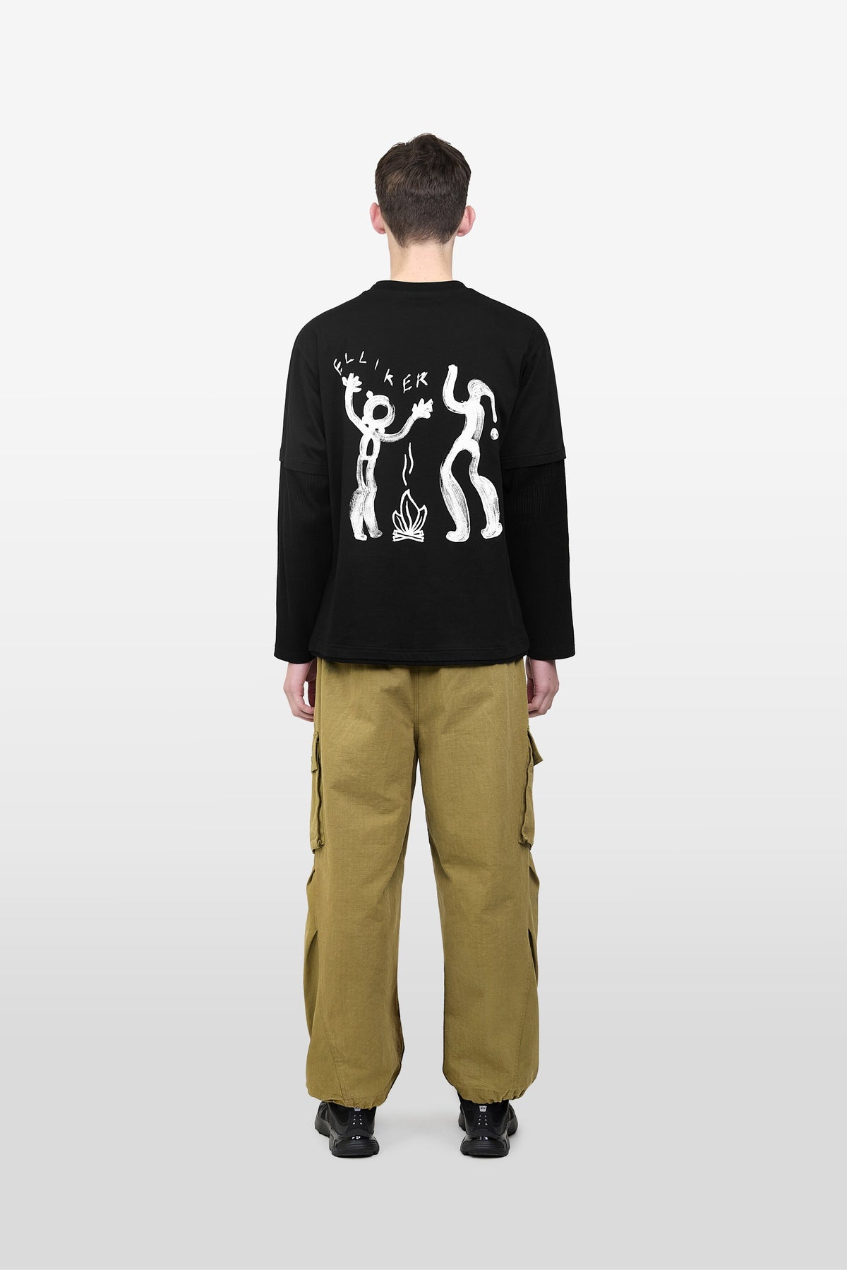 LOWN CAMPFIRE PRINT LONG SLEEVE T-SHIRT BLACK 