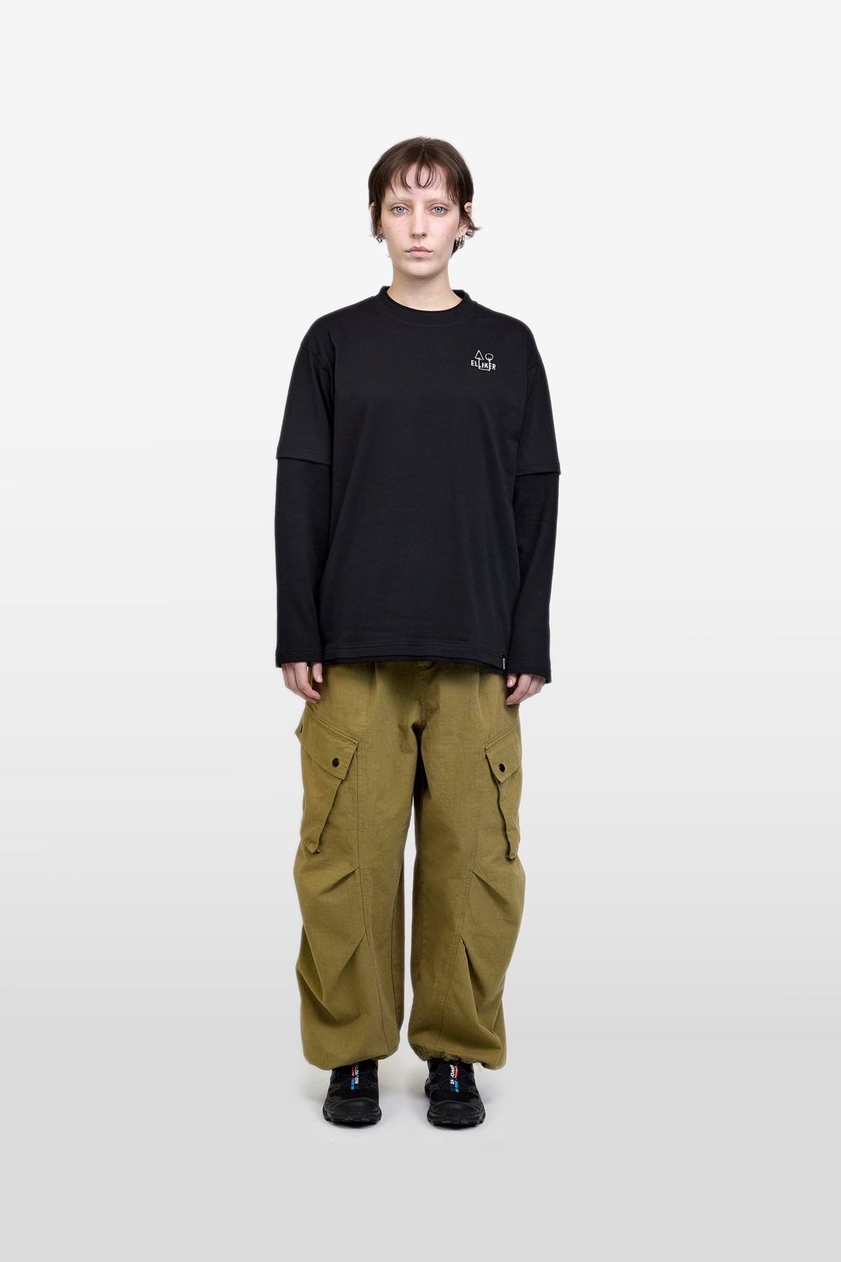 LOWN CAMPFIRE PRINT LONG SLEEVE T-SHIRT BLACK 