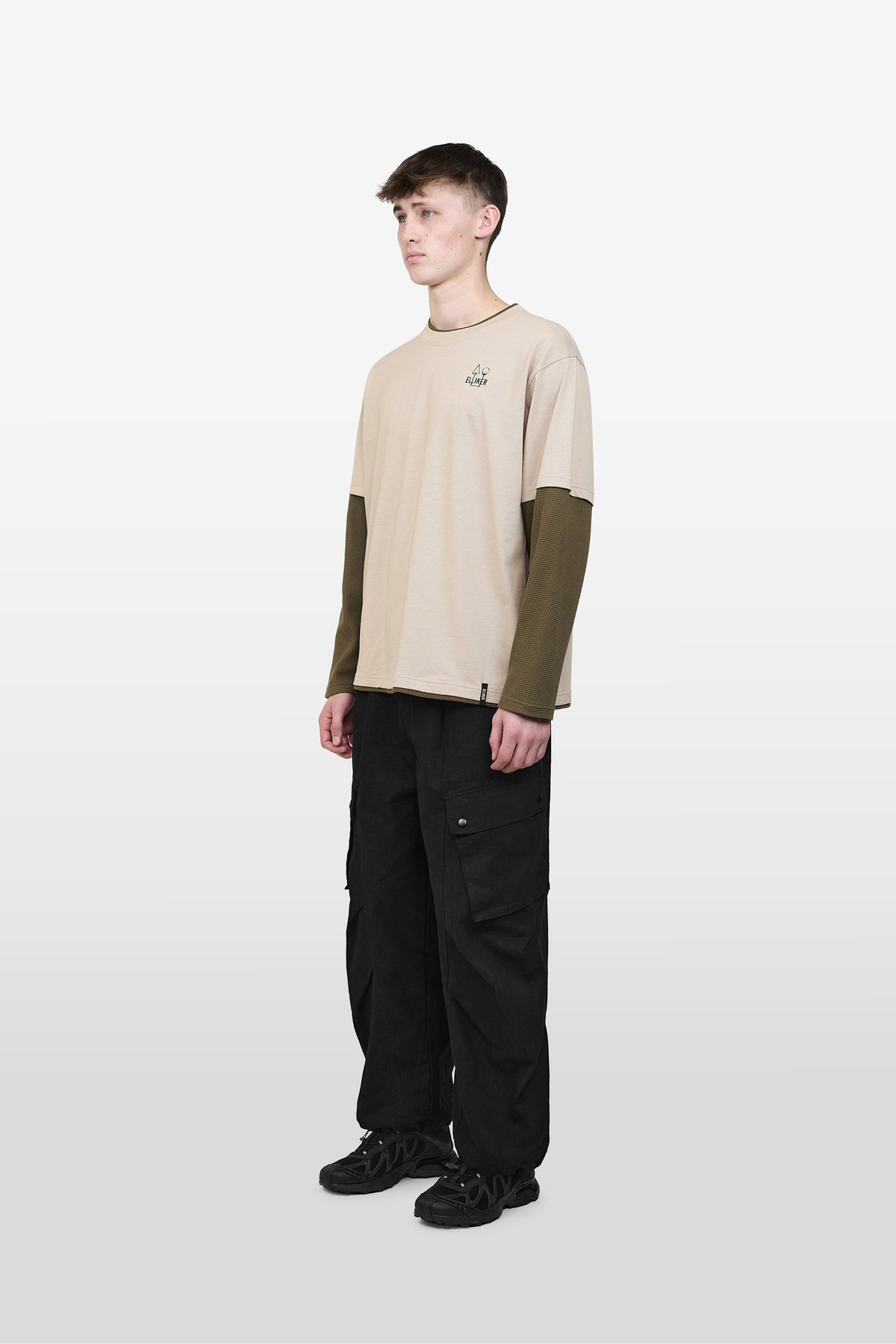 LOWN CAMPFIRE PRINT LONG SLEEVE T-SHIRT PEBBLE 
