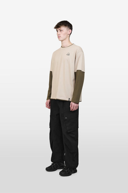 LOWN CAMPFIRE PRINT LONG SLEEVE T-SHIRT PEBBLE 